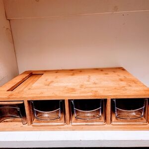 Artisan Bamboo Cutting Board: 4 Drawer SpicBamboo Spice Rack with Clear Drawers